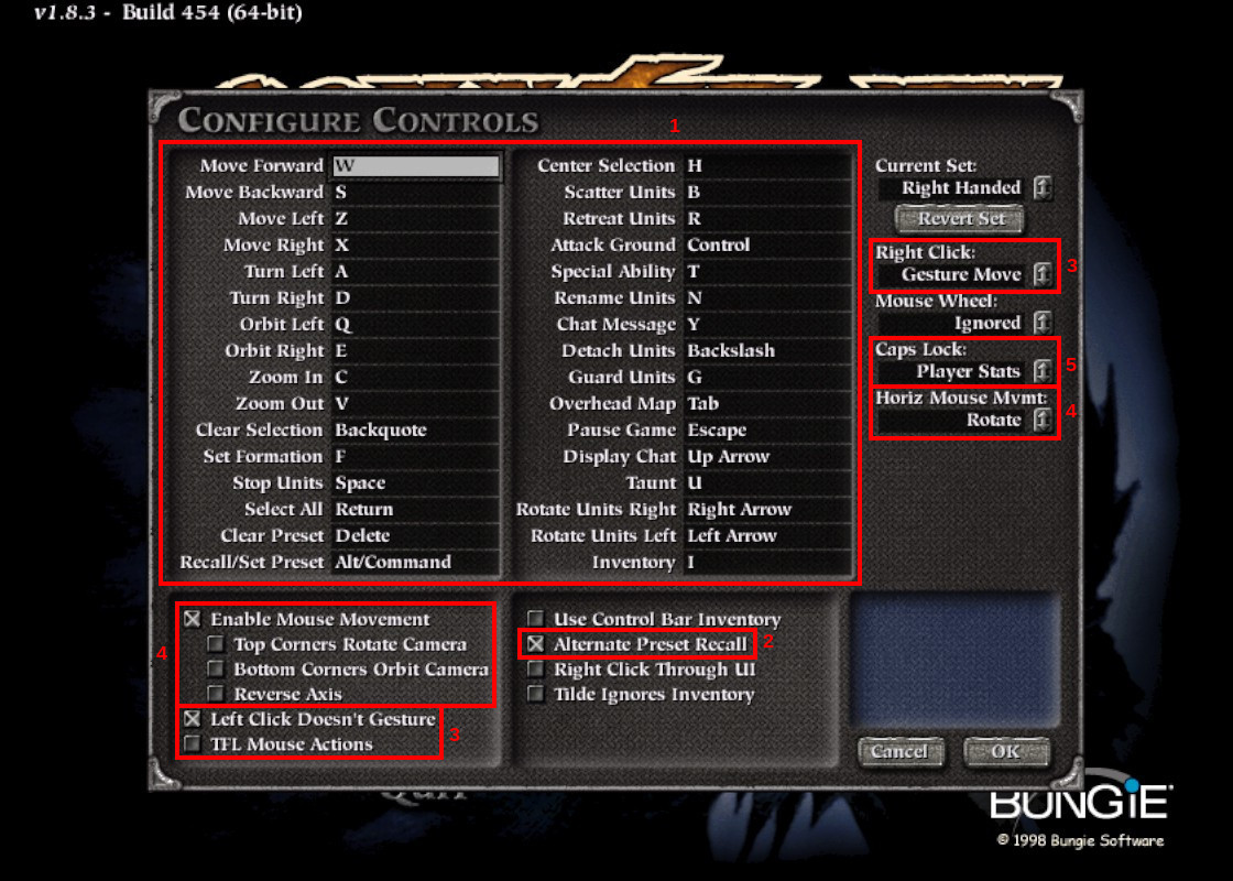 annotated Myth controls settings