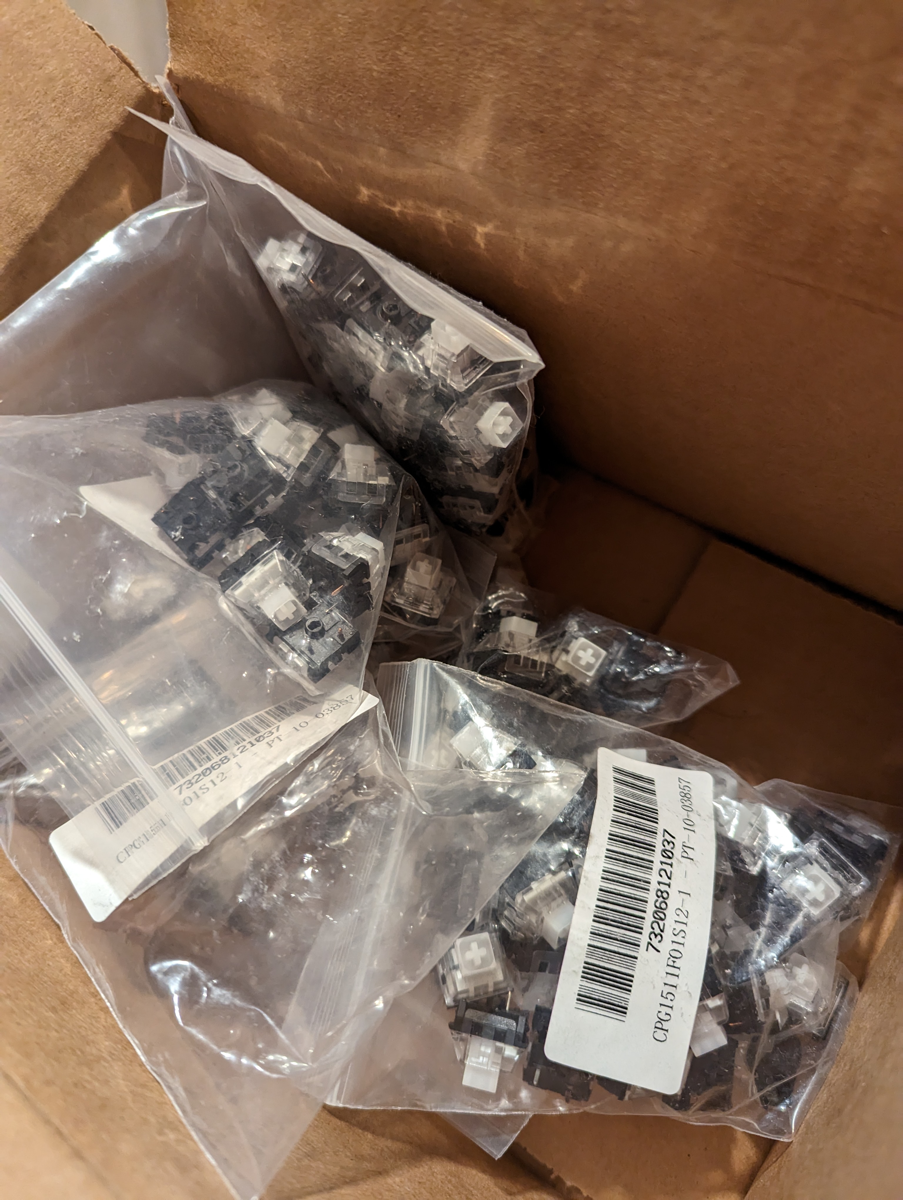 bags ' switches in a cardboard box